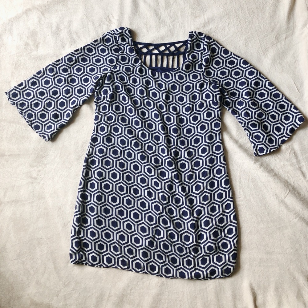 White and blue geometric dress!